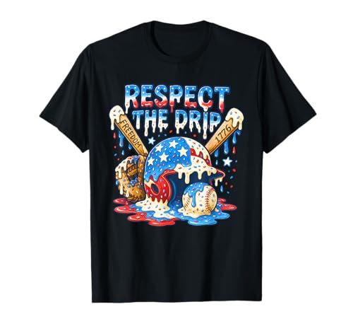 Funny Respect The Drip Baseball Ice Cream Drip 4th of July T-Shirt