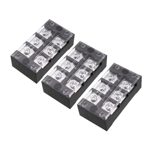 Rebower Barrettes de Connexion à Bornes à Vis de Barrière à Double Rangée de 3 Positions, 600V, 45A (avec Couvercle) - Lot de 3 / Noir/Tb-4503L