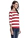 MsBasic Women's 3/4 Sleeve Boat Neck Striped Relax Fit Tee Shirts (Medium, MS6310-2)Red/White