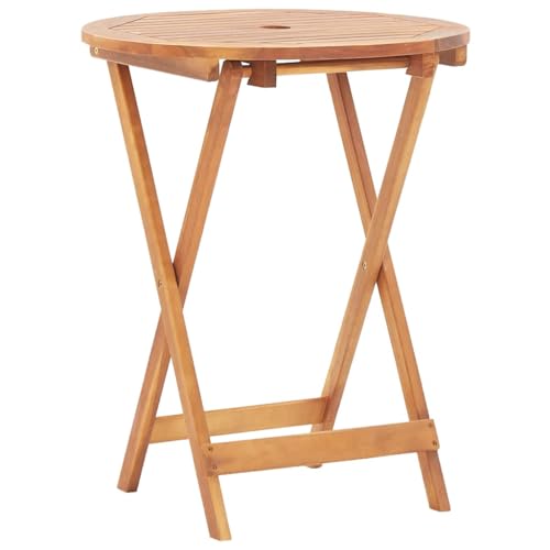 vidaXL Solid Acacia Wood Round Patio Table with Parasol Hole and Foldable Design, 23.6