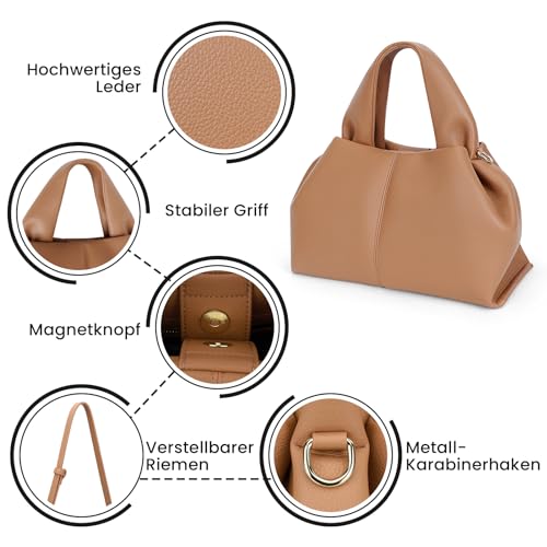 CHAMAIR Kleine Handtasche Damen Umhängetasche Ledertasche Damen-Henkeltaschen Dumpling Crossbody Bag Moden PU Leder Geldbörse Handtaschen mit Abnehmbarer Schultergurt