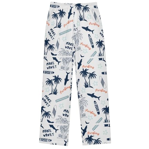 Boy's Pants Summer Tree Surfboard Shark Jogger Pants Elastic Waist Long Bottoms Trousers with Pockets 6-14 Years