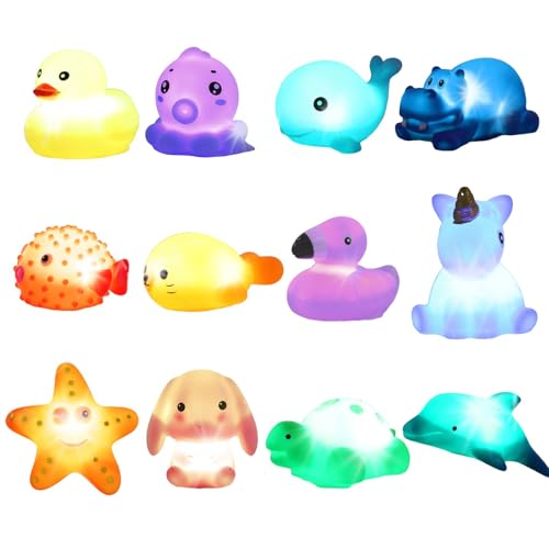 Lot de 12 Jouets de Bain Lumineux pour bébé - Sensory Toys - Changement de Couleur - Jouet de Bain pour bébé de 1 à 3 Ans - Jouet de Bain Amusant avec lumières LED