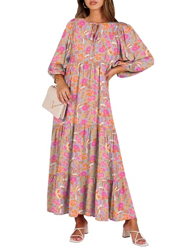 Image of ANRABESS Womens Boho Floral 3 /4 Puff Sleeve Maxi Dress