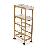 Versa Zenica Carro de Cocina con Ruedas, cajones y botellero, Verdulero con despensa y organizadores, con Ruedas y 4 estantes, Medidas (Al x L x An) 83 x 22 x 40 cm, Madera, Color Marrón y Blanco