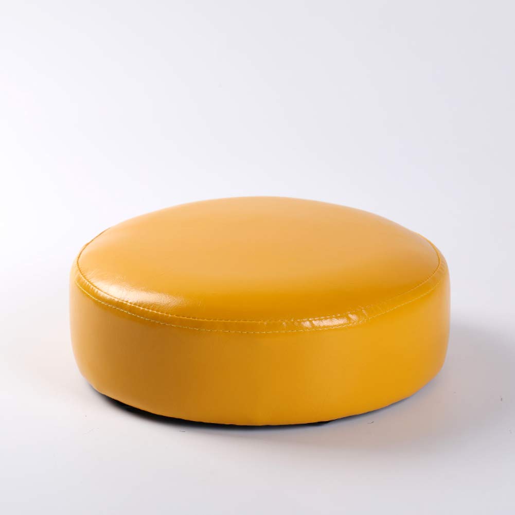 Tabouret rembourré rond jaune 29x10cm MSM en bois massif pour le salon