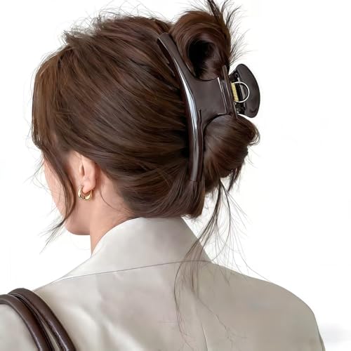 Hydigoo 5.9 Inch Extra Large Hair Clips for Women Glossy Big Butterfly Claw Clips for Thick Long Hair Non Slip & Strong Hold Jumbo Lady Shower Claw Clip Neutral Hair Claws (Chocolate Brown)