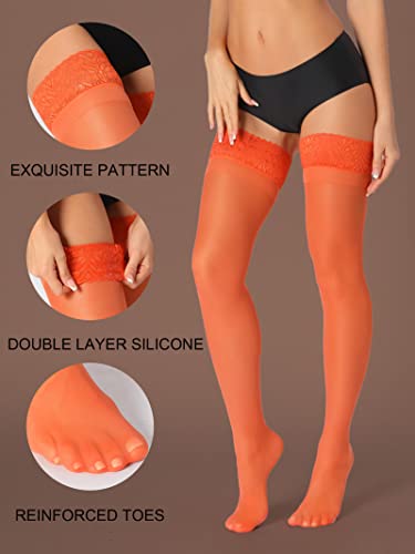 Image of HONENNA Sheer Thigh High Stockings, 17+ Colors Stay Up Lace Top with Anti-Slip Silicone for Women