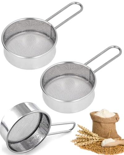 TOZBLEU colador de malla fina,2 pcs tamiz de harina de acero inoxidable, Accessoires de Cuisine,Multifuncional colador de harina, colador de harina con mango para repostería,harina,azúcar,mermelada