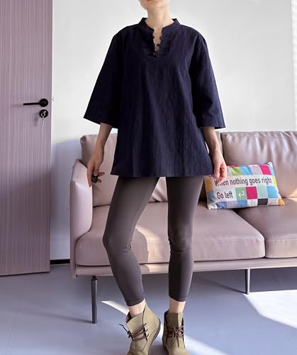 Minibee Women's 3/4 Length Sleeve Tops Cotton Linen Shirts Casual Blouse Summer Tops for Women3