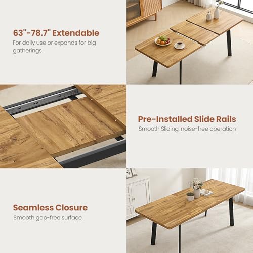 Image of Modern 63 inch-78.7 inch Extendable Rectangular Dining Room Table, Walnut