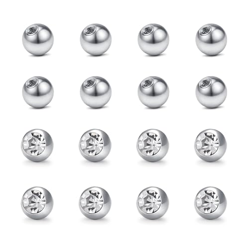 D.Bella 14G 5mm Replacement Balls Surgical Steel Piercing Barbell Parts for Industrial Barbell Navel Belly Button Rings Nipple Tongue Piercing Jewelry Clear CZ