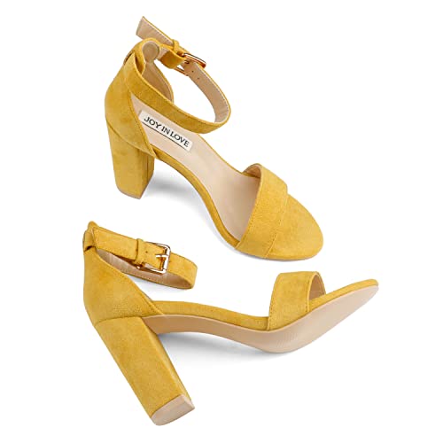 Image of JOY IN LOVE Womens 3.5 inch Chunky Block High Heels Ankle Strap Heeled Sandals