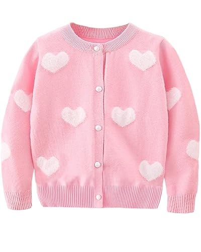 Girl's Cardigan Long Sleeve Winter Heart Colorful Rainbow Button Up Knit Sweater Coat for Kids Girl 2-7 Years