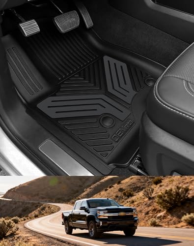 Image of Color TPE Floor Mats for Chevrolet Silverado 2019-2026 /GMC Sierra 1500 & 2500HD /3500HD 2020-2026 | Double & Crew Cab ONLY | All-Weather 2 Pcs Front Row Liner | Titan Gray Wing Design