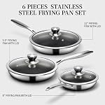 6 Pieces Stainless Steel Frying Pan Set with Lids, Honeycomb Nonstick Frying Pan Set 3 Pcs,Induction Skillet Set Egg Omelette Frying Pan Set W/Lid, Induction Compatible, PFOA Free