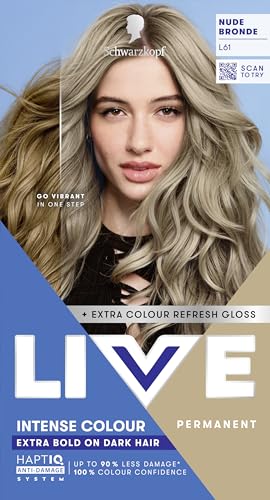 Schwarzkopf LIVE Intense Colour L61 Nude Bronde Long-lasting Permanent Blonde Hair Dye Iconic Blondes on Lighter Hair With Extra Colour Refresh Gloss