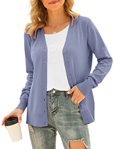 Image of VIISHOW Women Long Sleeve Button Down V Neck Lightweight Basic Knit Sweater Cardigan