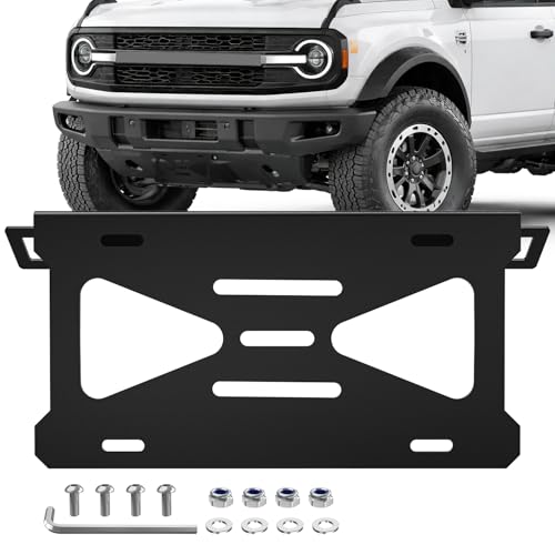 Image of Nilight Front License Plate Bracket fit for Ford Bronco 2 /4 Door 2021 2022 2023 2024 2025 2026 Steel License Plate Mounting Holder for Heavy-Duty Modular Bumper no Drilling Required Rattle-Free Black