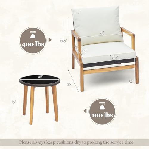 DORTALA 3 Piece Wicker Patio Furniture Set, Wood & Rattan Chairs and Side Table Sets with Cushions, Outdoor Conversation Set for Porch, Backyard, Poolside - Image 3