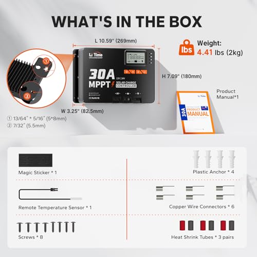 Image of LiTime 12V /24V 30A MPPT Solar Charge Controller Bluetooth, LCD Display