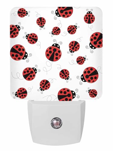 Image of Nightlight Plug in LED Lights for Bedroom, Red Ladybug Pattern Night Lights Plug into Wall with Light Sensors Room Decor for Nursery Children Kids Boys Girls
