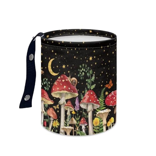Image of Mushroom Starry Sky Collapsible Floral Trash Can - Accessories for Cars, Camping & Family Gatherings, Easy to Clean