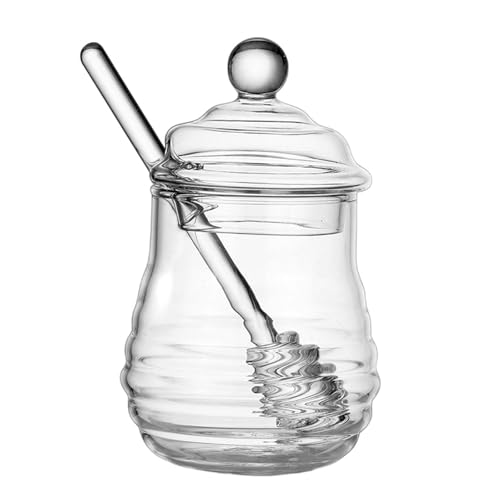 Gcljlmy Tarro de miel, dispensador de miel con cucharón y tapa, maceta de abeja de miel, recipiente de almacenamiento de miel para fiesta, oficina, cocina (280 ml)