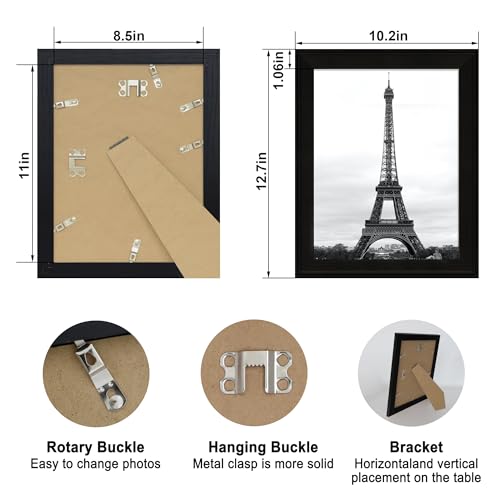 Image of iRahmen 8.5x11 Vintage Picture Frame - High Definition Real Glass Wooden Photo Frames for Tabletop Display and Wall Mounting (Black, Set of 4)