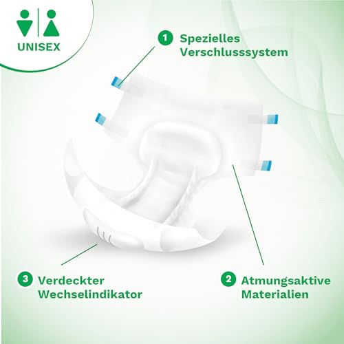 Absorbeo Windel Maxi 15 Stück, Saugfähiges Hilfsmittel für Schwere Blasenschwäche, Absoluter Komfort, Totaler Schutz, Anti-Odour-System, Vollständig Atmungsaktiv, Unisex, Größe L