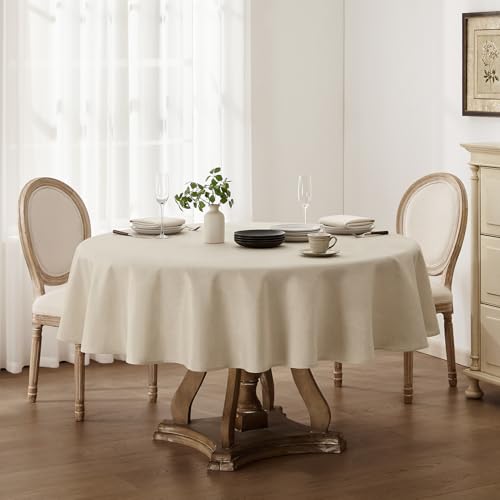 Miniatura 6 de Softalker Manteles Antimanchas Redondo 140 Cm De Diámetro Mantel De Falso Lino Mantel Antimanchas Exterior Repelente Al Agua Protege La Mesa Para Comedor,Cocina,Cumpleaños,Festivos,1 Pieza,Beige