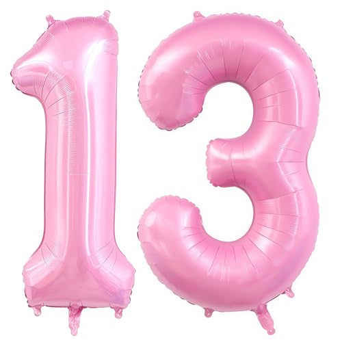 Image of Pastel Pink 13 Balloon Number,40 Inch Light Pink 13 Balloons Large Helium Foil Mylar Number 13 Balloon for Birthday Party Anniversary Decorations
