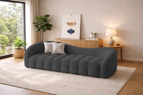 Image of Casaliving Ariana Modern Premium Boucle Fabric Sofa, Upholstered 3 Seater Sofa Set for Living Room, (Black Colour) Premium Boucle Fabric Sofa