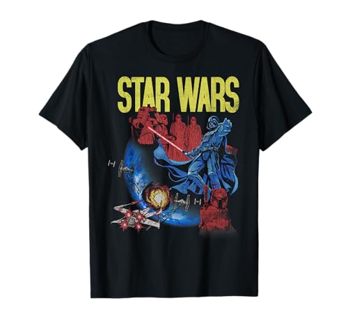 T-shirt Star Wars Darth Vader imprimé collage de méchants en coton noir