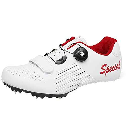 SDEQA - Men's Track and Field Spike Shoes Breathable Lightweight Running Sprint Shoes Non-Slip Comfortable,White,10
