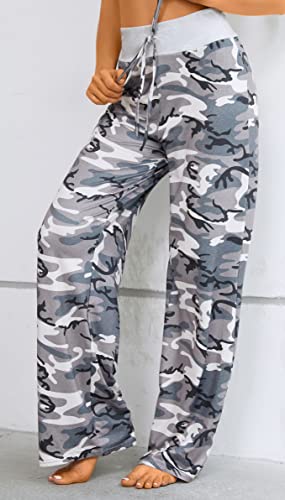 X-Image Women's Comfy Pajamas Drawstring Stretch Floral Print Long Wide Leg Lounge Pants4