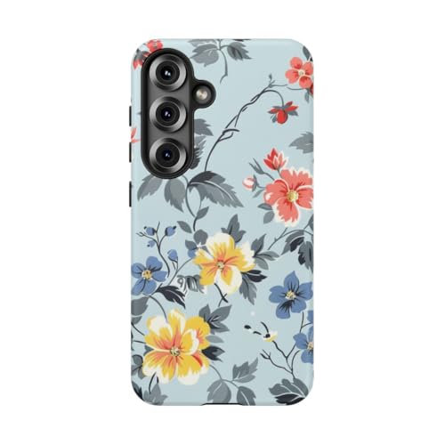 Coque Samsung S25 bleu floral rigide mate pour éviter les rayures
