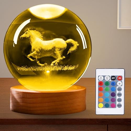 3D Kristallkugel Nachtlicht: 8cm Pferde Glaskugel Lampe USB 3D Pferde...