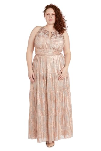 Image of R&M Richards Women's Metallic Bloom Pleated Maxi Dress