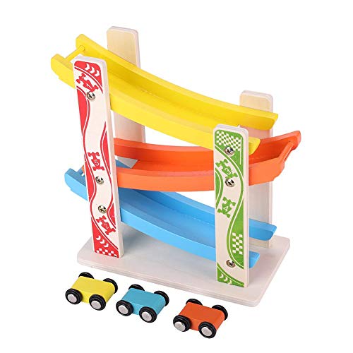 FTVOGUE 3-Nivel de Madera Multi Glider Pista Deslizante Coche Coche de Madera rampa Race Car Toy Set
