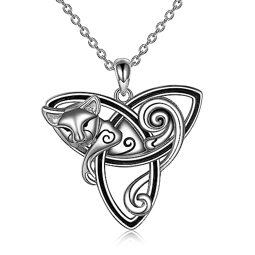 POPLYKE Celtic Cat Necklace for Women Sterling Silver Celtic Knot Necklace Trinity Necklace Wiccian Jewelry