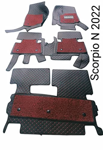 Image of Scorpio New 2022 7D Prime Mats with Boot Mats (Black with Red) +Free Scorpio N Car TPU Key Cover Worth Rs.390