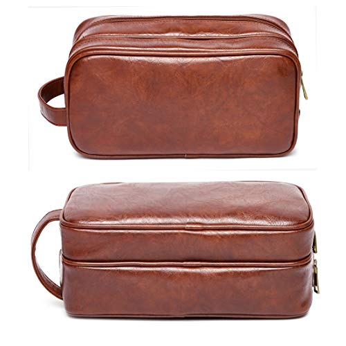 Pu Leather Toiletry Bag For Men Women Cosmetic Travel Organizer Bag Dopp Kit(2 Layer Brown) #TOP1
