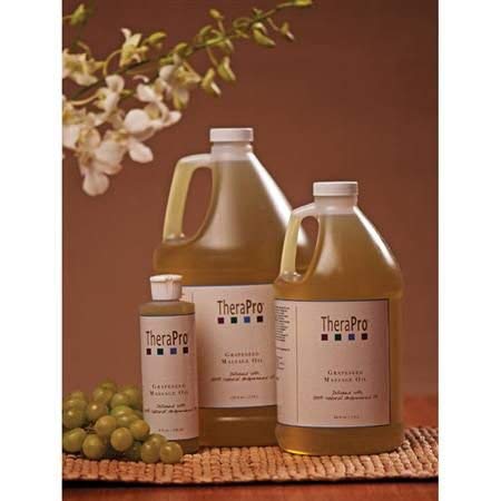 Grapeseed Massage Oil by TheraPro - 100% Pure & All Natural Massage Oil - Expeller Pressed Natural Grapeseed Oil - Rich in Vitamins & Minerals - Smooth Glide & Easy Absorption - 8 oz Bottle