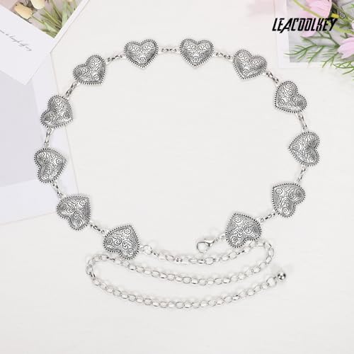 Image of LEACOOLKEY Western Metal Concho Belt for Women Cowgirl Boho Waist Chain Belt for Dresses Jeans Pants
