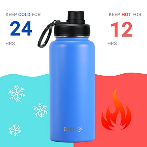 Image of Drinco Stainless Steel Water Bottle Spout Lid Vacuum Insulated Double Wall Water Bottle Wide Mouth Leak Proof Keep Cold Sport Camping Hiking (32oz Royal Blue)