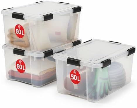 Iris Ohyama 3 x Plastic Airtight Boxes with Lid and Snap Closures...