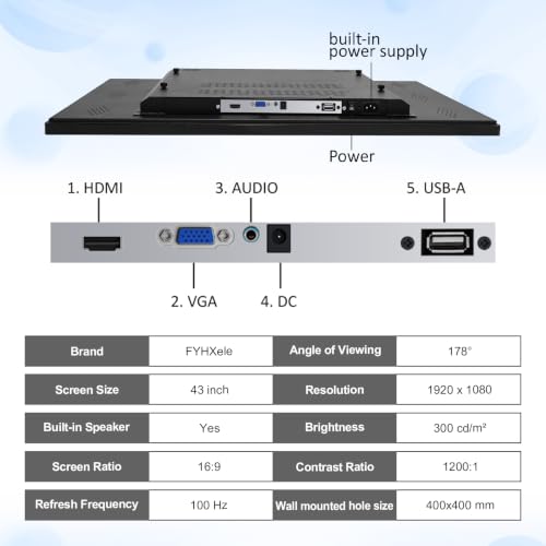 Image of FYHXele 43 Inch Large Touch Screen Monitor for Retail, Office, Industrial