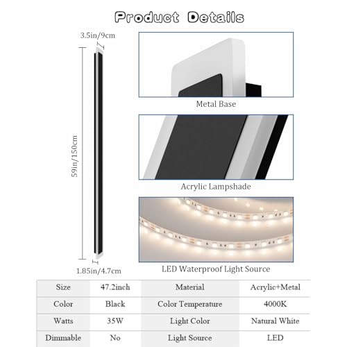 Coinmit 47.2In 4000K Long Outdoor Wall Light IP65 Waterproof,Modern Black Exterior Wall Mount Lighting for Porch House,1Pack by Coinmit - Image 4