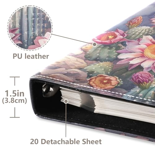 Álbum de Fotos Grande JIPONI para Acuarela con Diseño de Cactus y Flor, Álbum DIY con Cubierta de Cuero para Fotos de 4x6, 5x7 y 6x8 pulgadas, Libro de Recuerdos Autoadhesivo para Bodas, Bebés y Familia miniatura 4